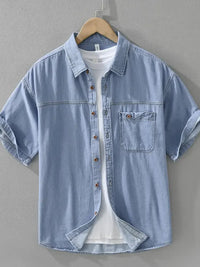 Men's Plus Size Button Up Short Sleeve Denim Shirt
