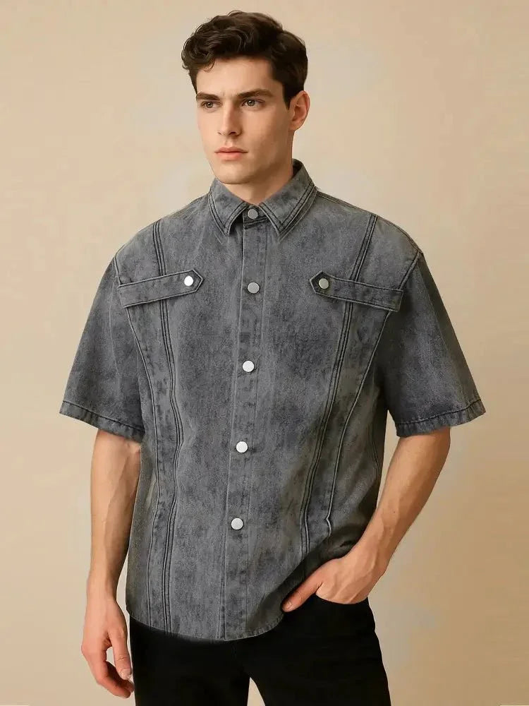 Men's Plus Size Button Up Short Sleeve Denim Shirt - Update AvenueTrendsi100400702596230100400702596230Men's Plus Size Button Up Short Sleeve Denim ShirtDark Gray