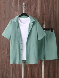 Men's Plus Size Button Up Short Sleeve Shirt and Shorts Set