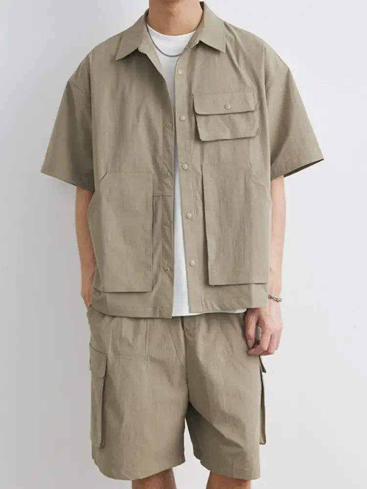 Men's Plus Size Button Up Short Sleeve Shirt and Shorts Set