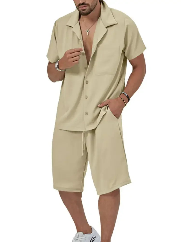 Men's Plus Size Button Up Short Sleeve Shirt and Shorts Set