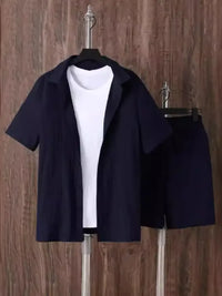 Men's Plus Size Button Up Short Sleeve Shirt and Shorts Set