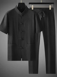 Men's Plus Size Button Up Short Sleeve Top and Pants Set