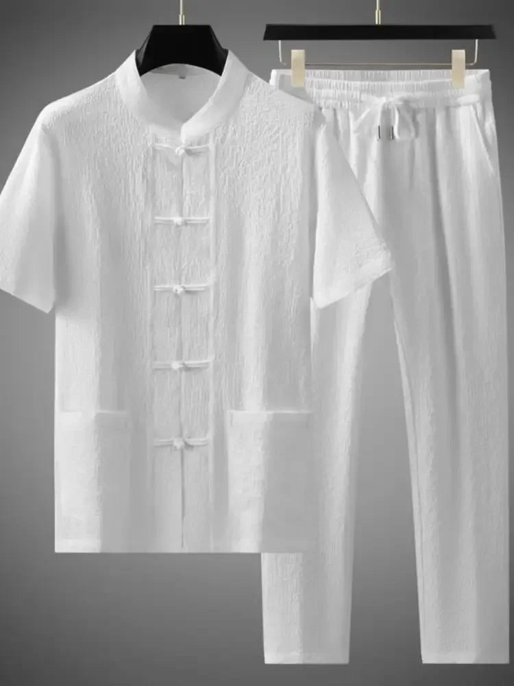 Men's Plus Size Button Up Short Sleeve Top and Pants Set