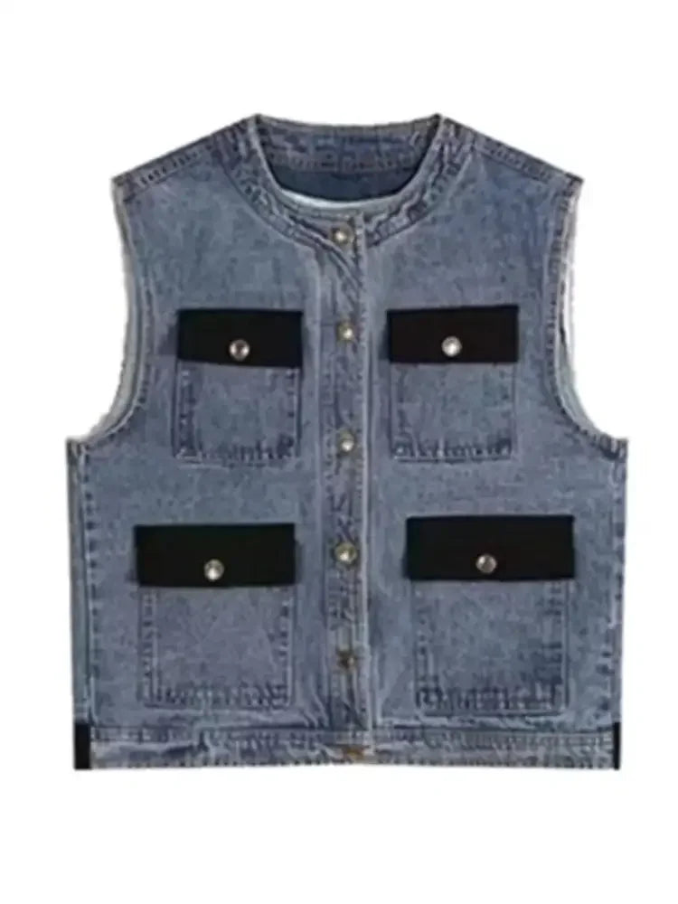 Men's Plus Size Button Up Vest and Pants Denim Set