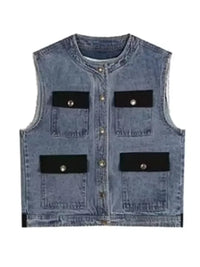 Men's Plus Size Button Up Vest and Pants Denim Set