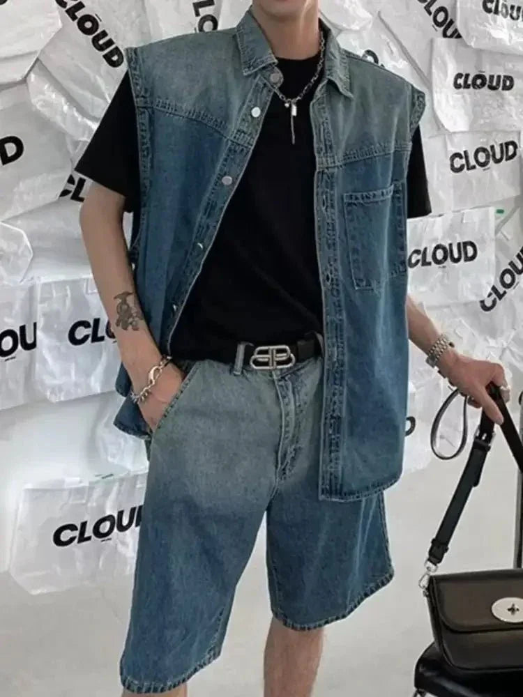 Men's Plus Size Button Up Vest and Shorts Denim Set - Update AvenueTrendsi100400208227863100400208227863Men's Plus Size Button Up Vest and Shorts Denim SetLight Blue
