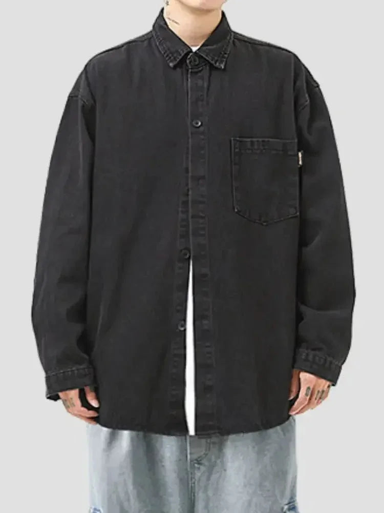 Men's Plus Size Collared Neck Long Sleeve Denim Shirt - Update AvenueTrendsi100400452424143100400452424143Men's Plus Size Collared Neck Long Sleeve Denim ShirtBlack