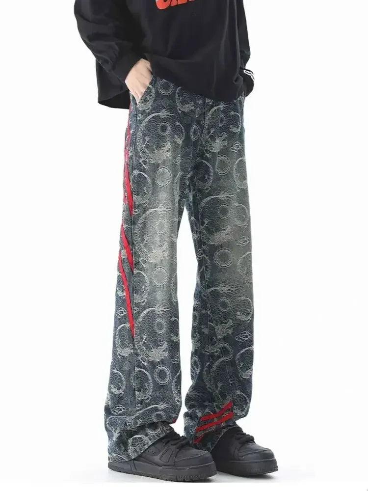 Men's Plus Size Contrast Striped Wide Leg Jeans