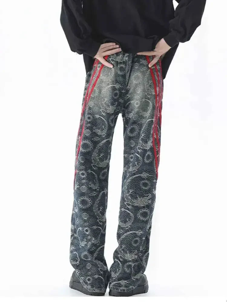 Men's Plus Size Contrast Striped Wide Leg Jeans