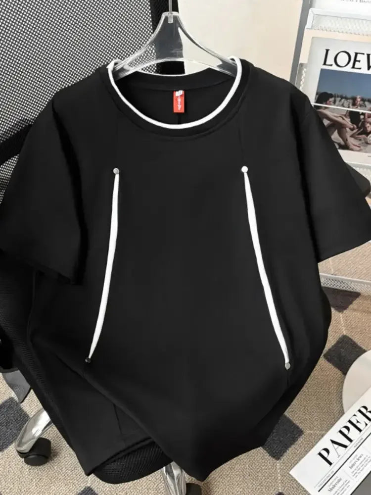 Men's Plus Size Contrast Trim Round Neck Short Sleeve T-Shirt