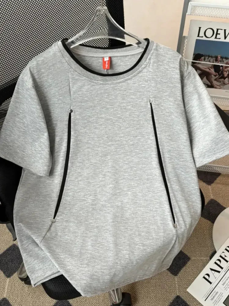 Men's Plus Size Contrast Trim Round Neck Short Sleeve T-Shirt