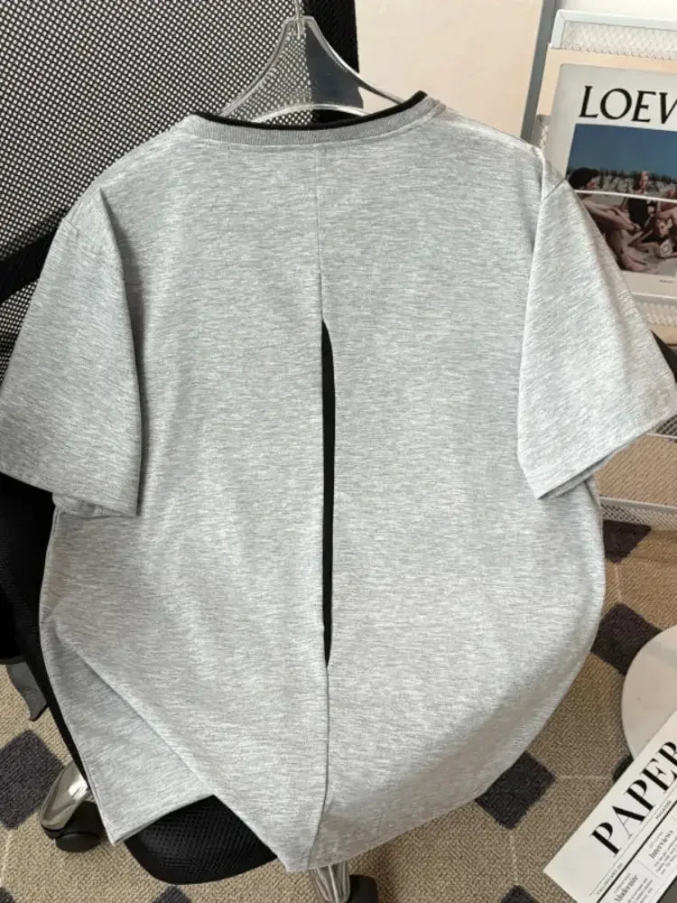 Men's Plus Size Contrast Trim Round Neck Short Sleeve T-Shirt