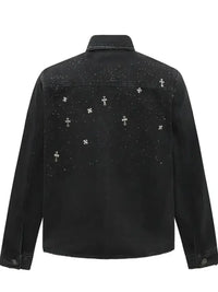 Men's Plus Size Cross Button Up Long Sleeve Denim Jacket