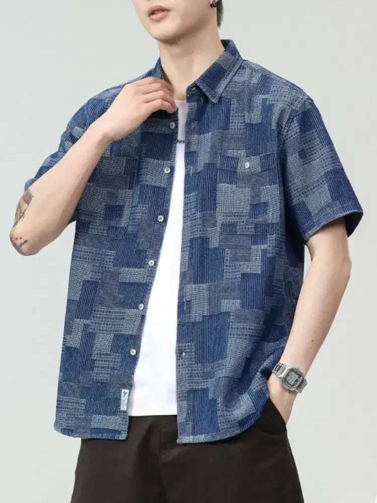 Men's Plus Size Denim Short Sleeve Shirt