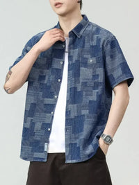 Men's Plus Size Denim Short Sleeve Shirt