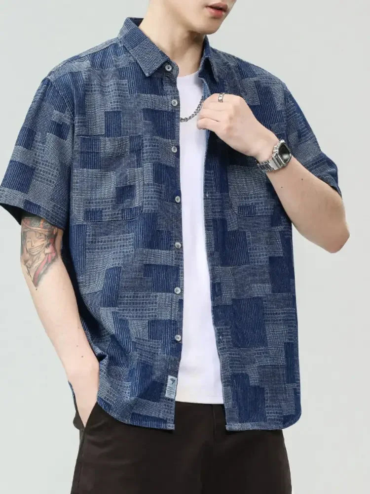 Men's Plus Size Denim Short Sleeve Shirt