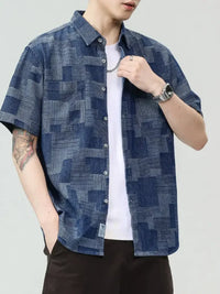 Men's Plus Size Denim Short Sleeve Shirt