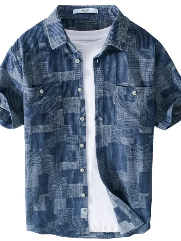 Men's Plus Size Denim Short Sleeve Shirt
