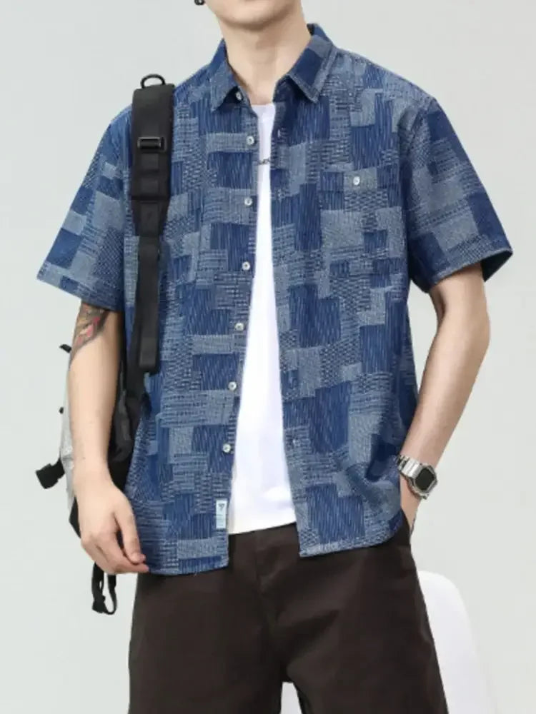Men's Plus Size Denim Short Sleeve Shirt