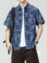 Men's Plus Size Denim Short Sleeve Shirt