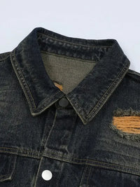 Men's Plus Size Distressed Button Up Short Sleeve Denim Shirt