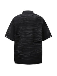 Men's Plus Size Distressed Button Up Short Sleeve Denim Shirt