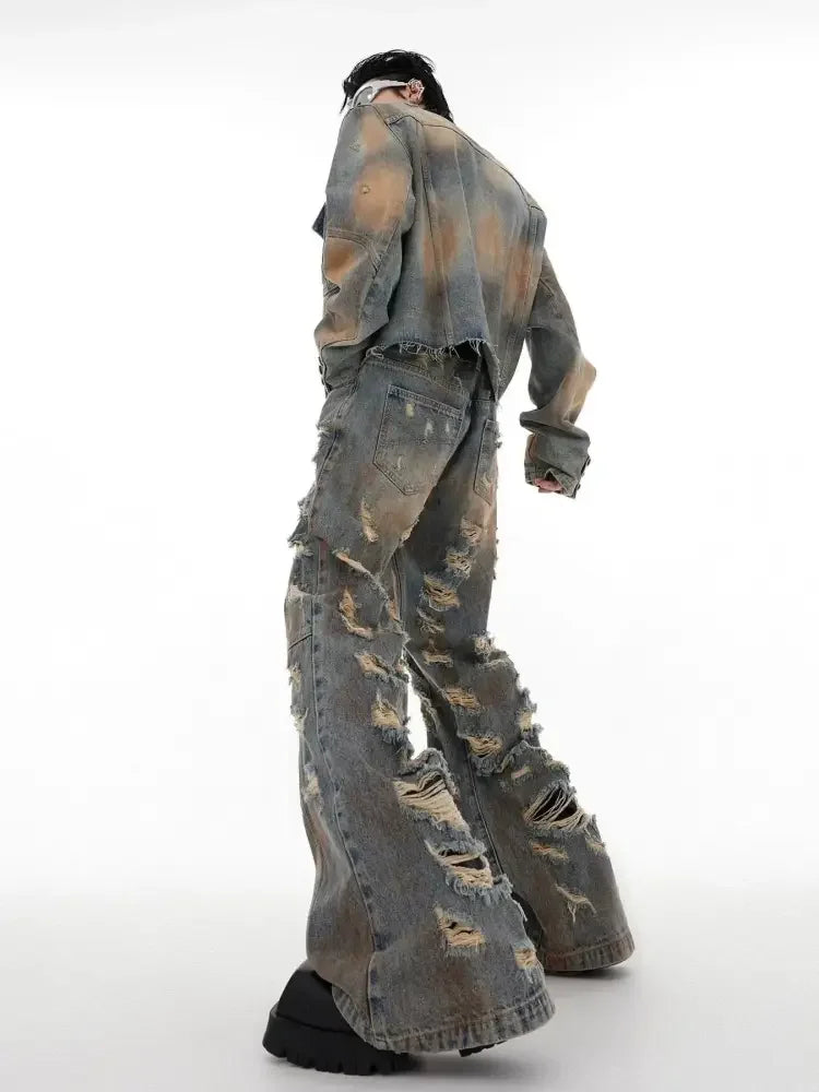 Men's Plus Size Distressed Wide Leg Jeans