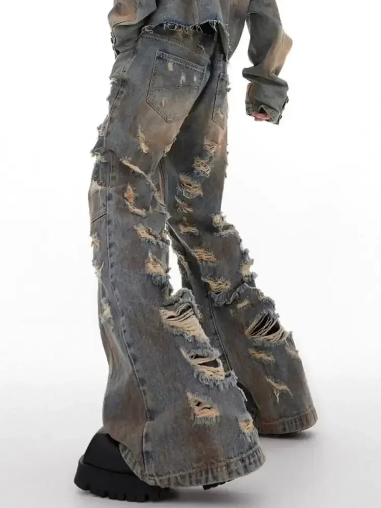 Men's Plus Size Distressed Wide Leg Jeans