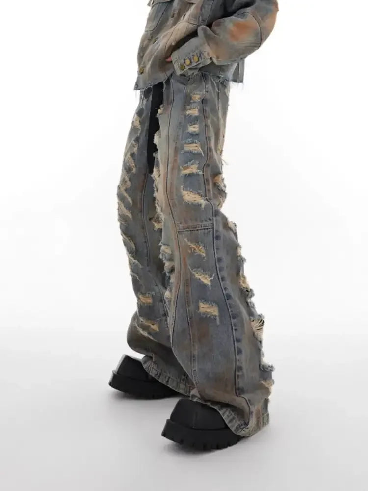 Men's Plus Size Distressed Wide Leg Jeans
