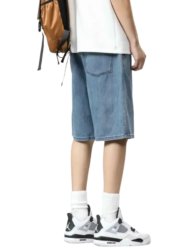 Light blue plus size drawstring denim shorts with relaxed fit for Men’s Plus Size Drawstring Denim Shorts