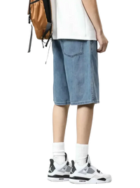 Light blue plus size drawstring denim shorts with relaxed fit for Men’s Plus Size Drawstring Denim Shorts