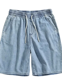 Light-wash plus size drawstring denim shorts with elastic waist for men