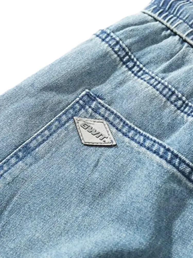 Light blue plus size drawstring denim shorts with elastic waistband and diamond patch