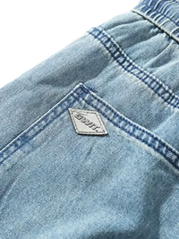 Light blue plus size drawstring denim shorts with elastic waistband and diamond patch