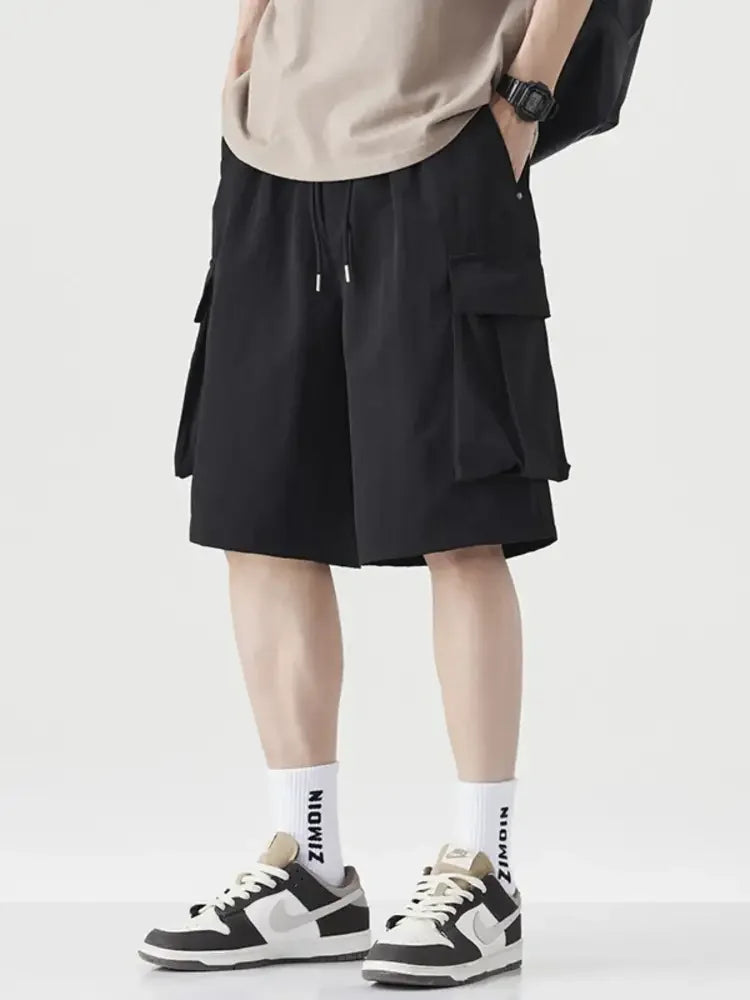 Men's Plus Size Drawstring Wide Leg Cargo Shorts