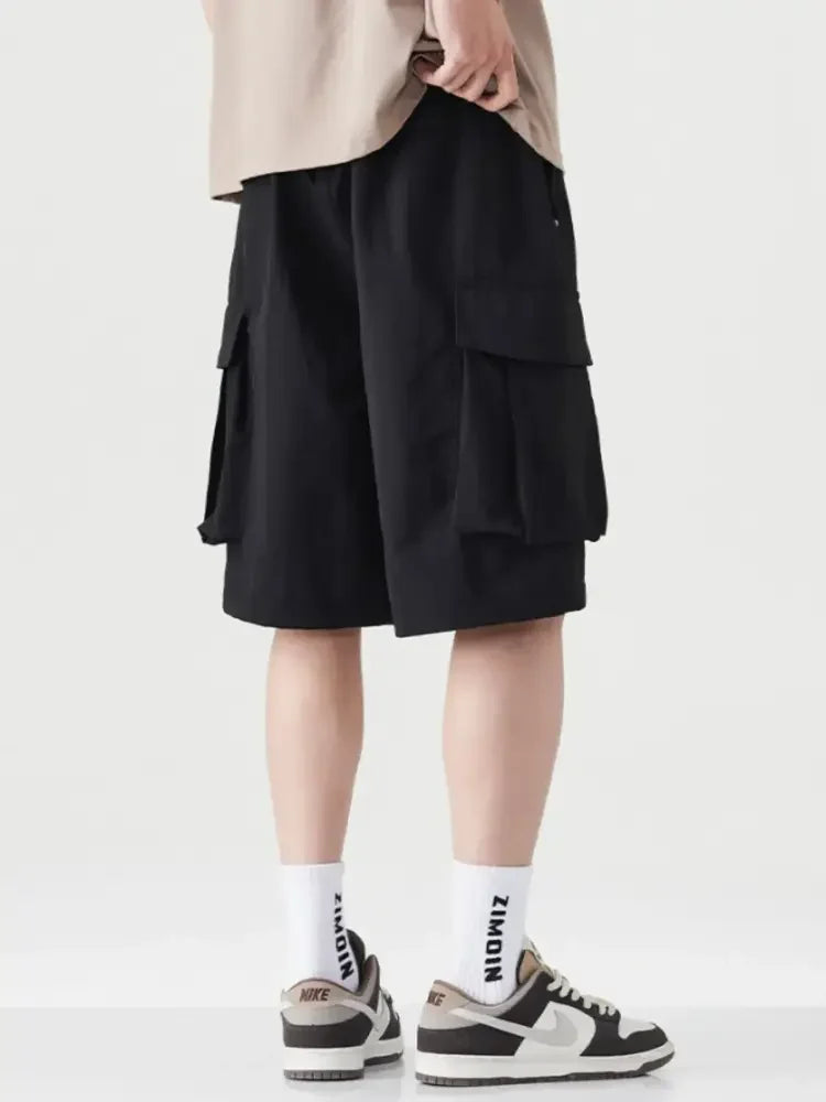 Men's Plus Size Drawstring Wide Leg Cargo Shorts