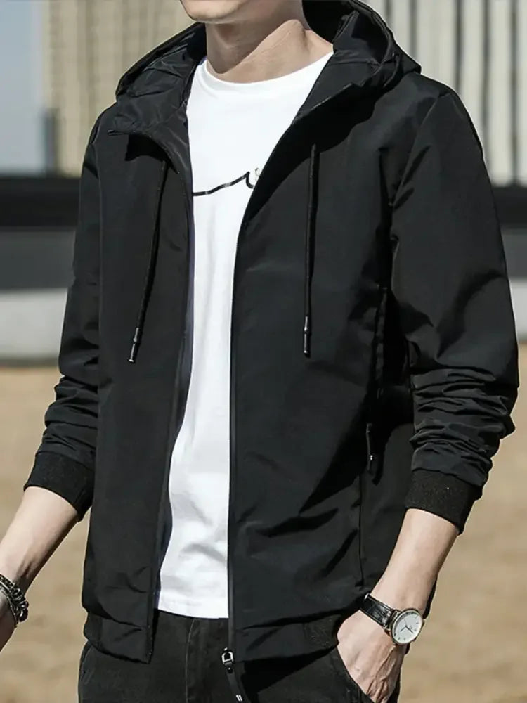Men's Plus Size Drawstring Zip Up Hooded Jacket