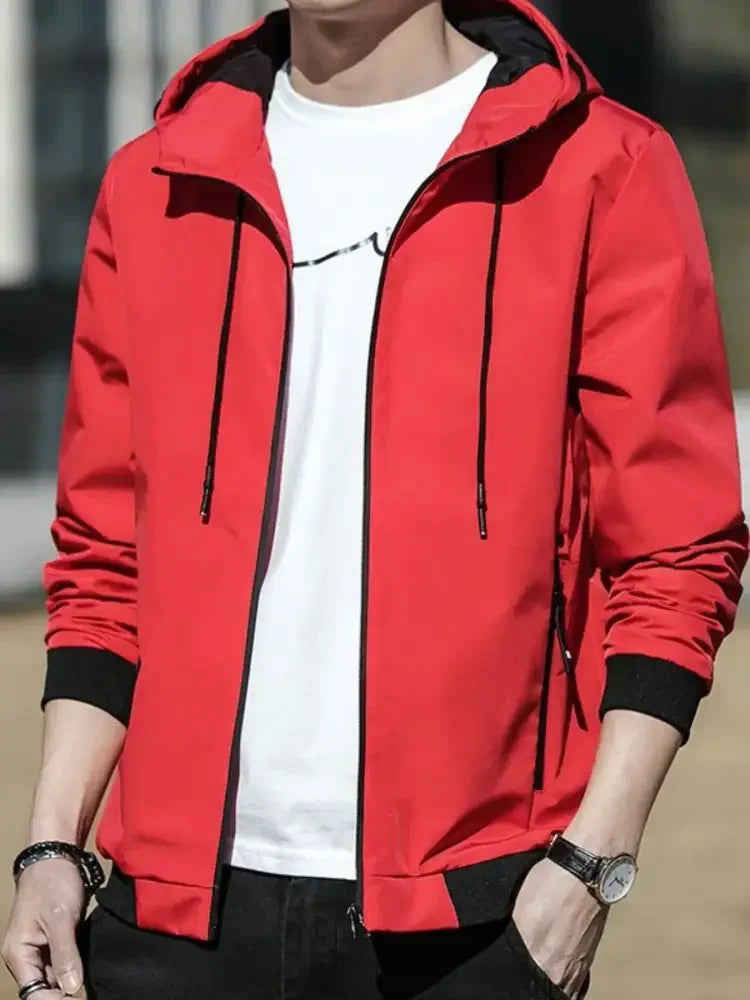 Men's Plus Size Drawstring Zip Up Hooded Jacket