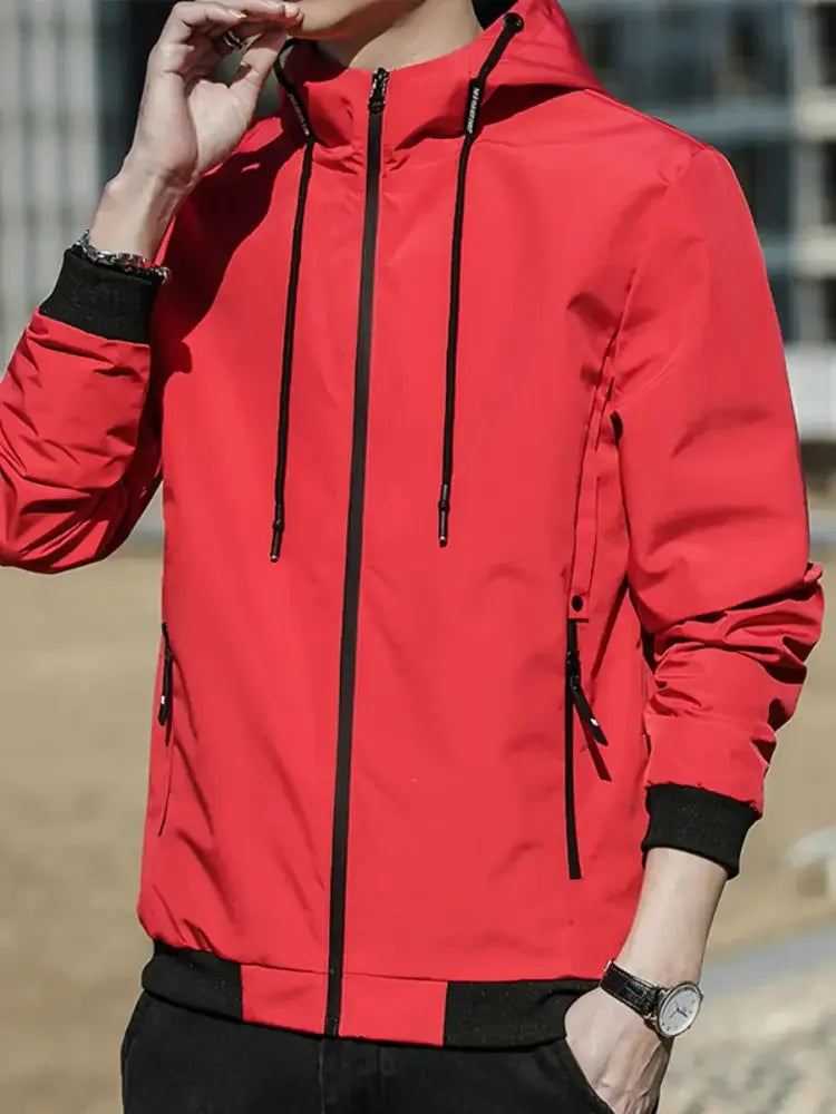 Men's Plus Size Drawstring Zip Up Hooded Jacket