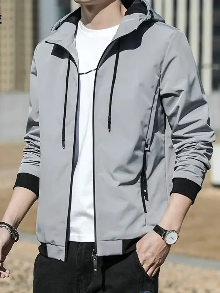 Men's Plus Size Drawstring Zip Up Long Sleeve Hooded Jacket