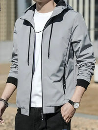 Men's Plus Size Drawstring Zip Up Long Sleeve Hooded Jacket