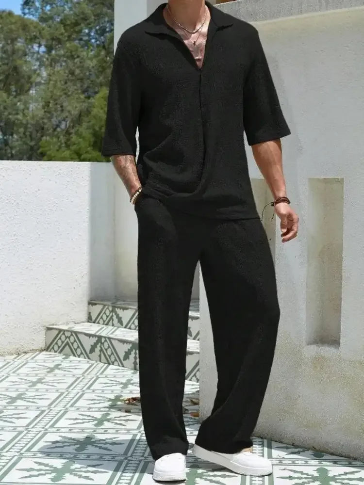 Men's Plus Size Half Sleeve Top and Pants Set