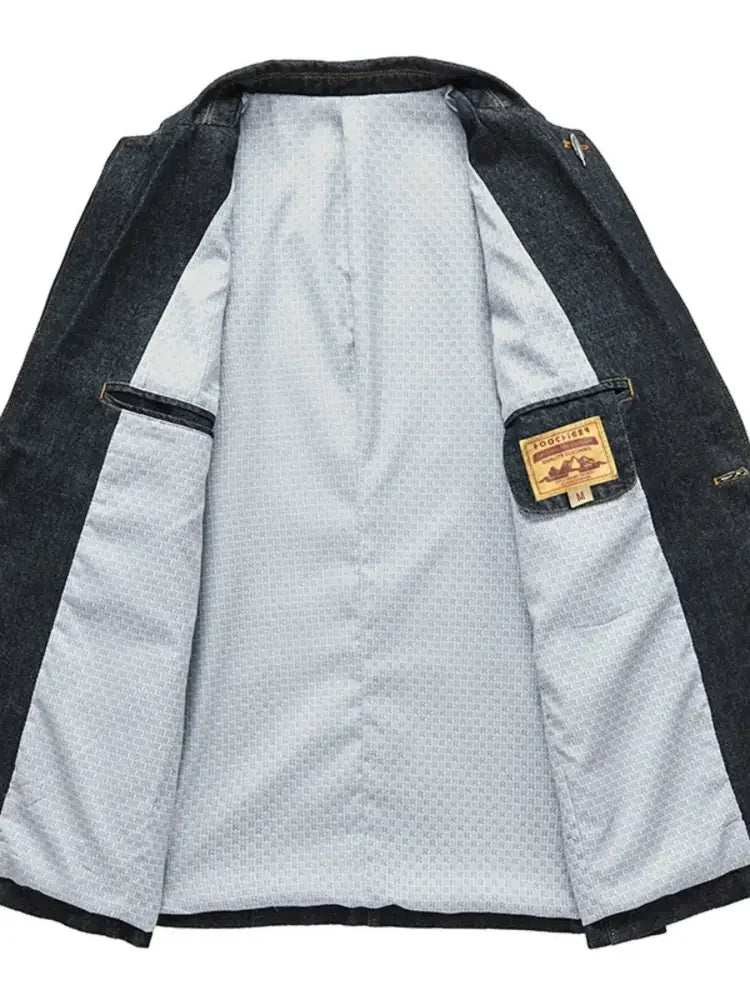 Men's Plus Size Lapel Collar Long Sleeve Denim Blazer