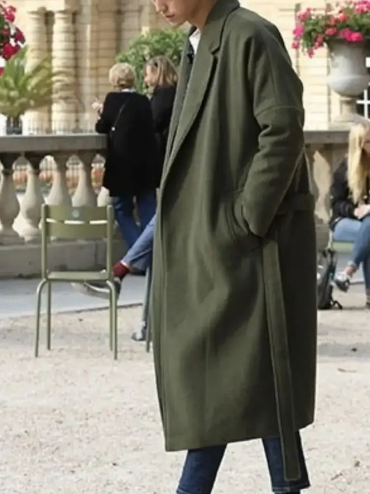 Men's Plus Size Lapel Collar Long Sleeve Longline Coat