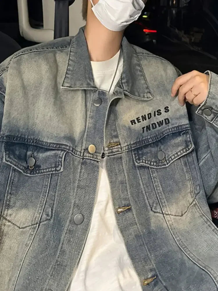 Men's Plus Size Oversized Button Up Washed Denim Jacket