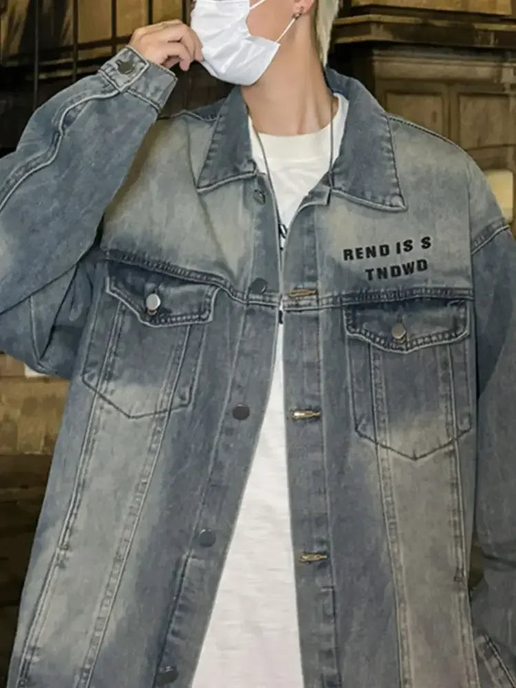 Men's Plus Size Oversized Button Up Washed Denim Jacket