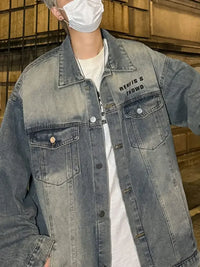 Men's Plus Size Oversized Button Up Washed Denim Jacket