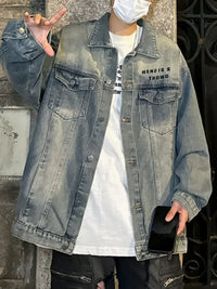 Men's Plus Size Oversized Button Up Washed Denim Jacket