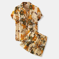 Men's Plus Size Printed Button Up Shirt and Shorts Set